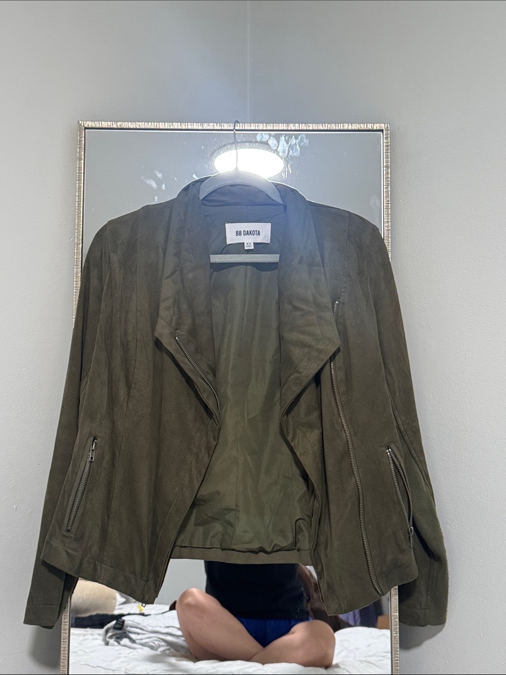 BB Dakota Olive Green Suede Moto-Style Jacket